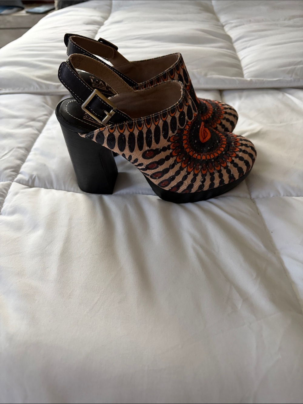 Boho Orange & Black Patterned Slingback Clogs - Picture 2 of 4
